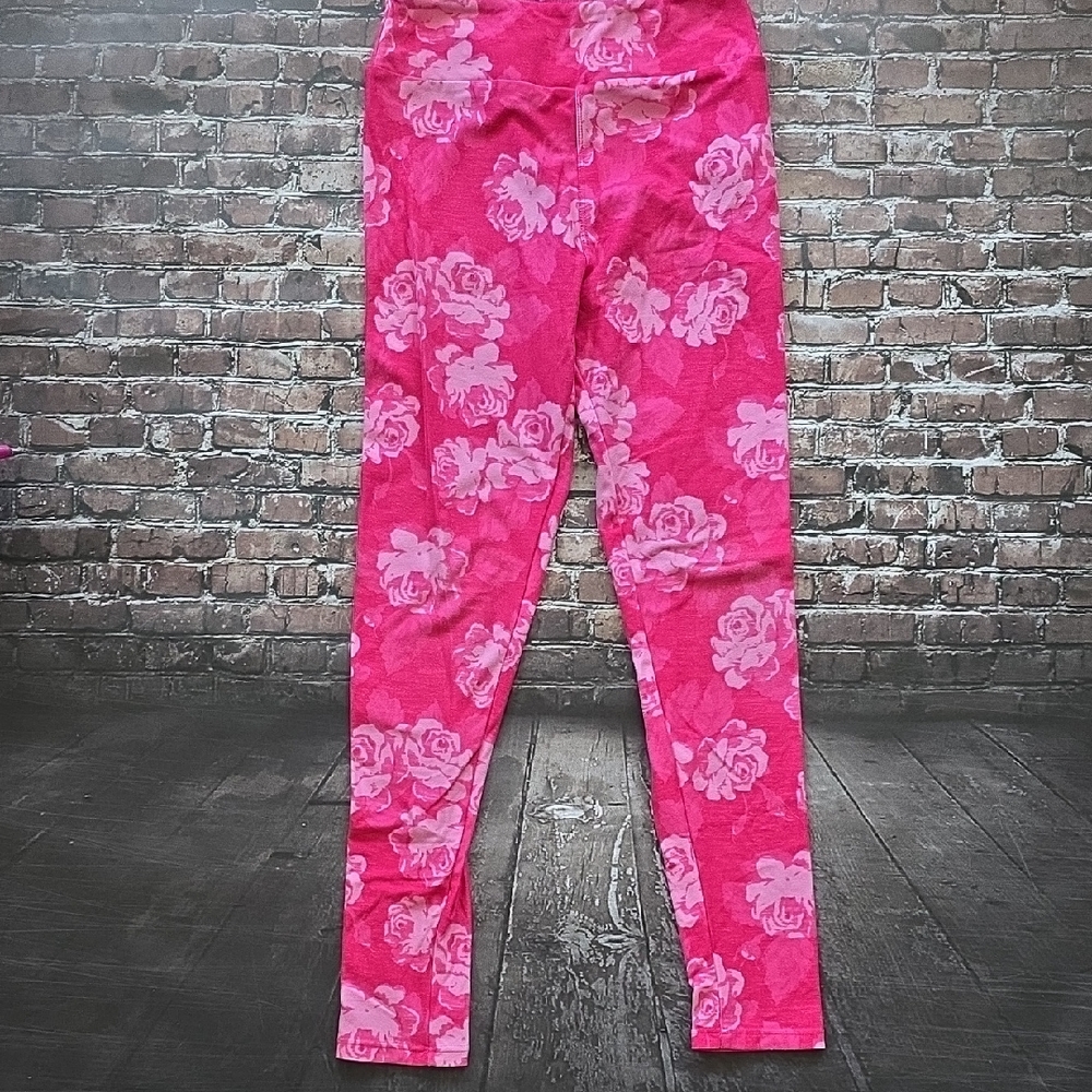 LuLaRoe Pink Floral Girls' Leggings - Tween